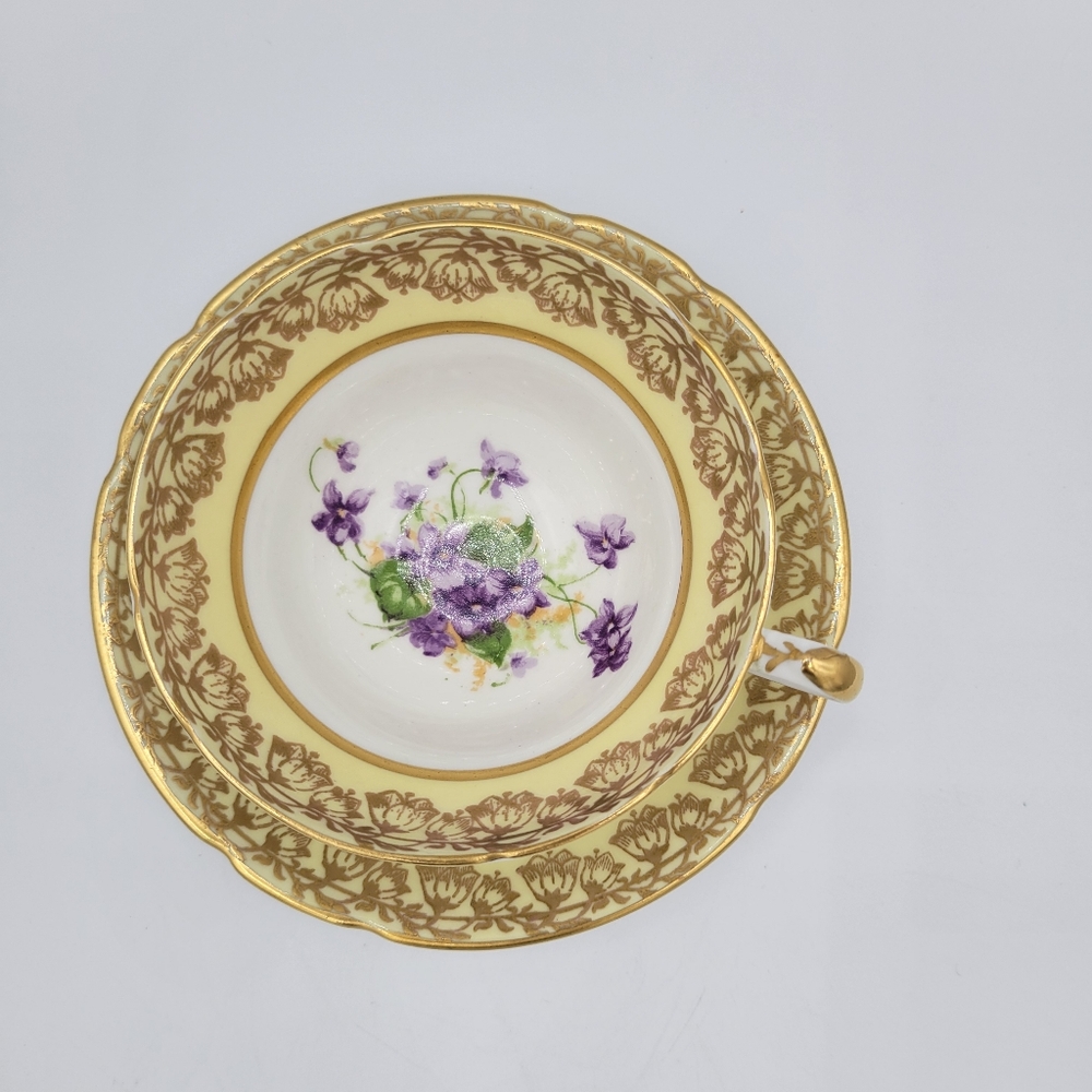 Vintage Stanley Bone China Flower Print Cup And Saucer Pale Yellow England